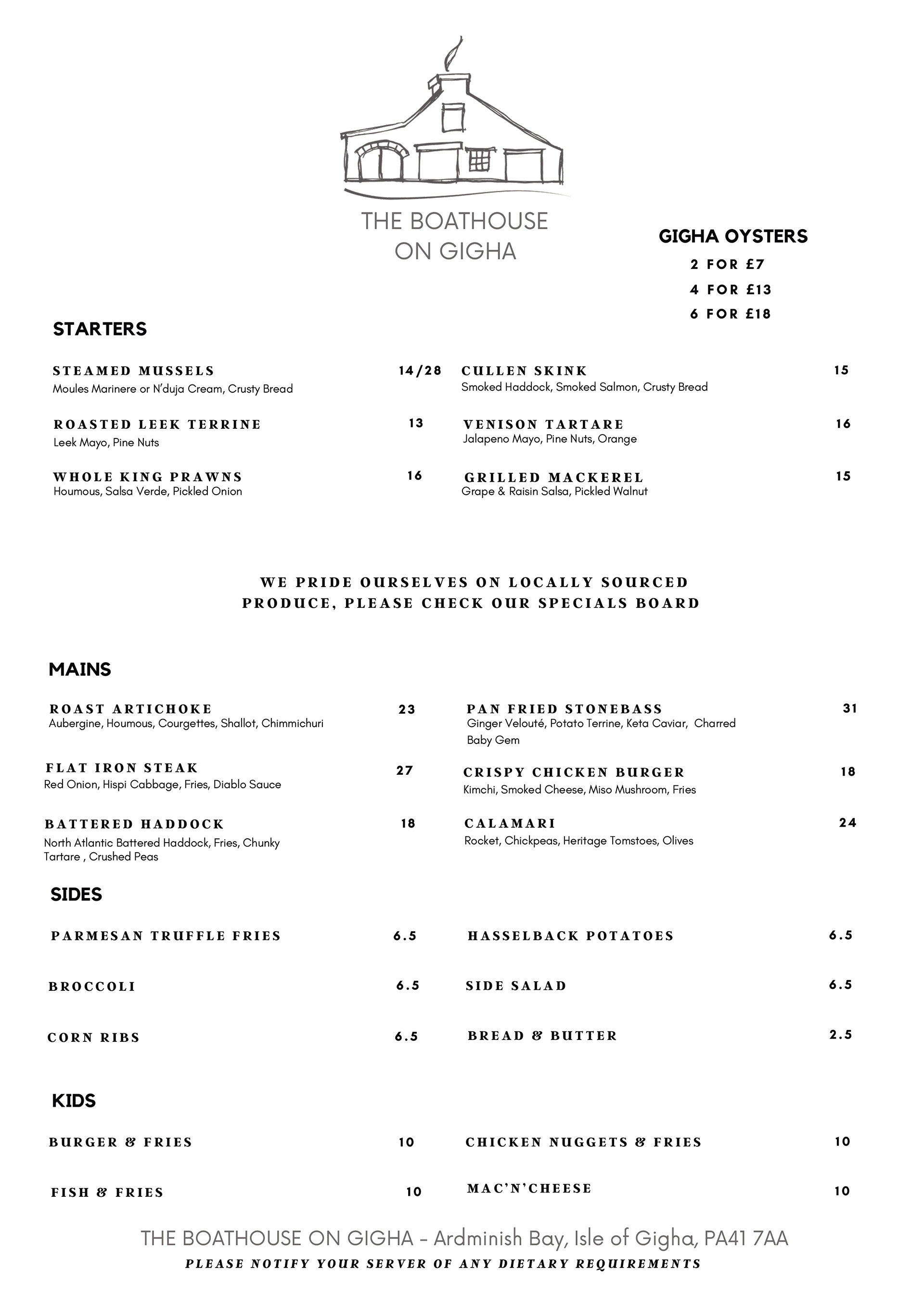 Boathouse on Gigha Menu