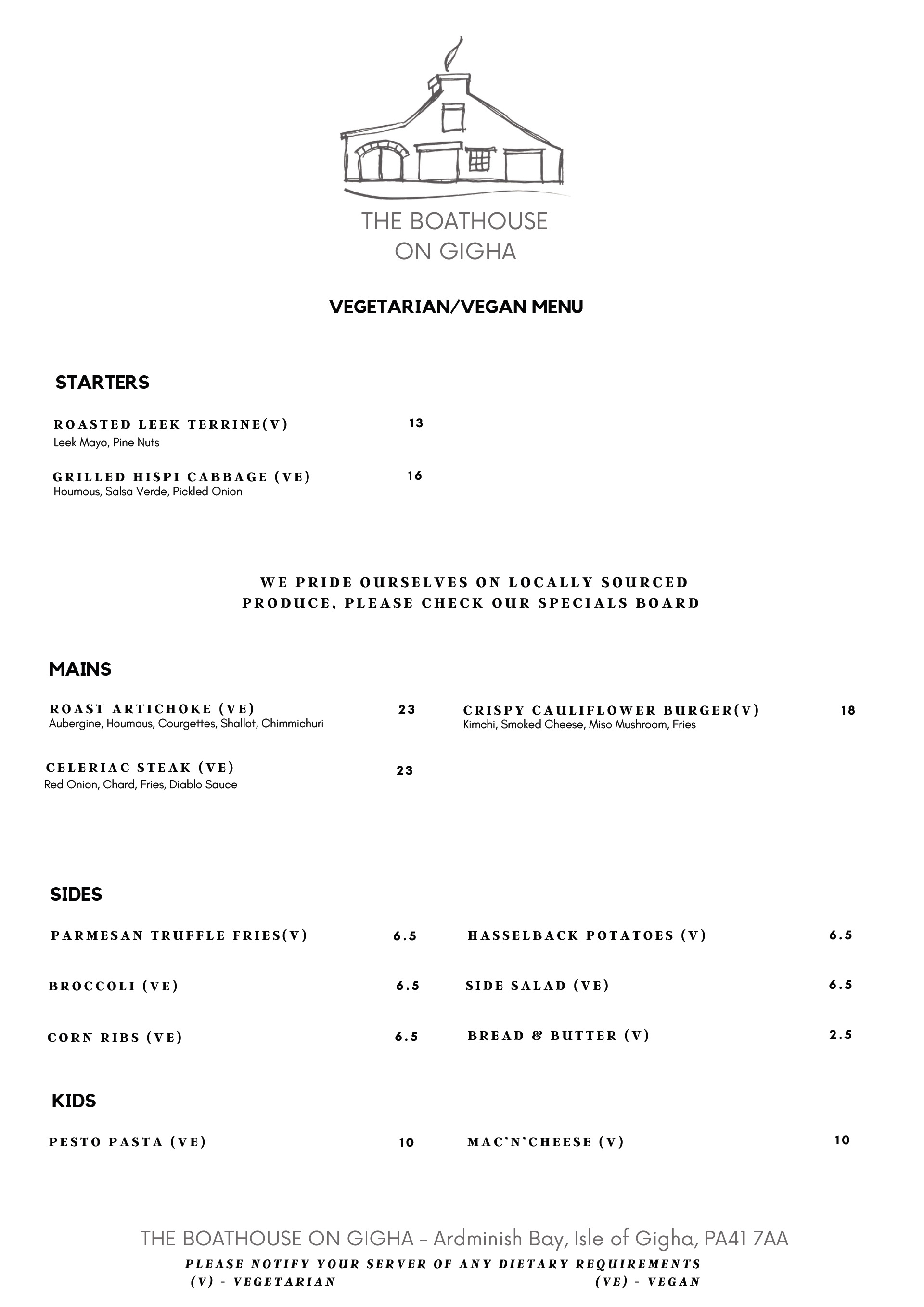 Boathouse on Gigha Menu
